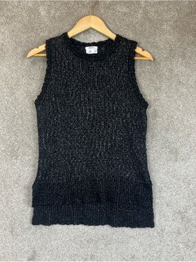 DKNY Sweater Womens Medium Black Sleeveless Detachable Scarf Wool Blend- 4627